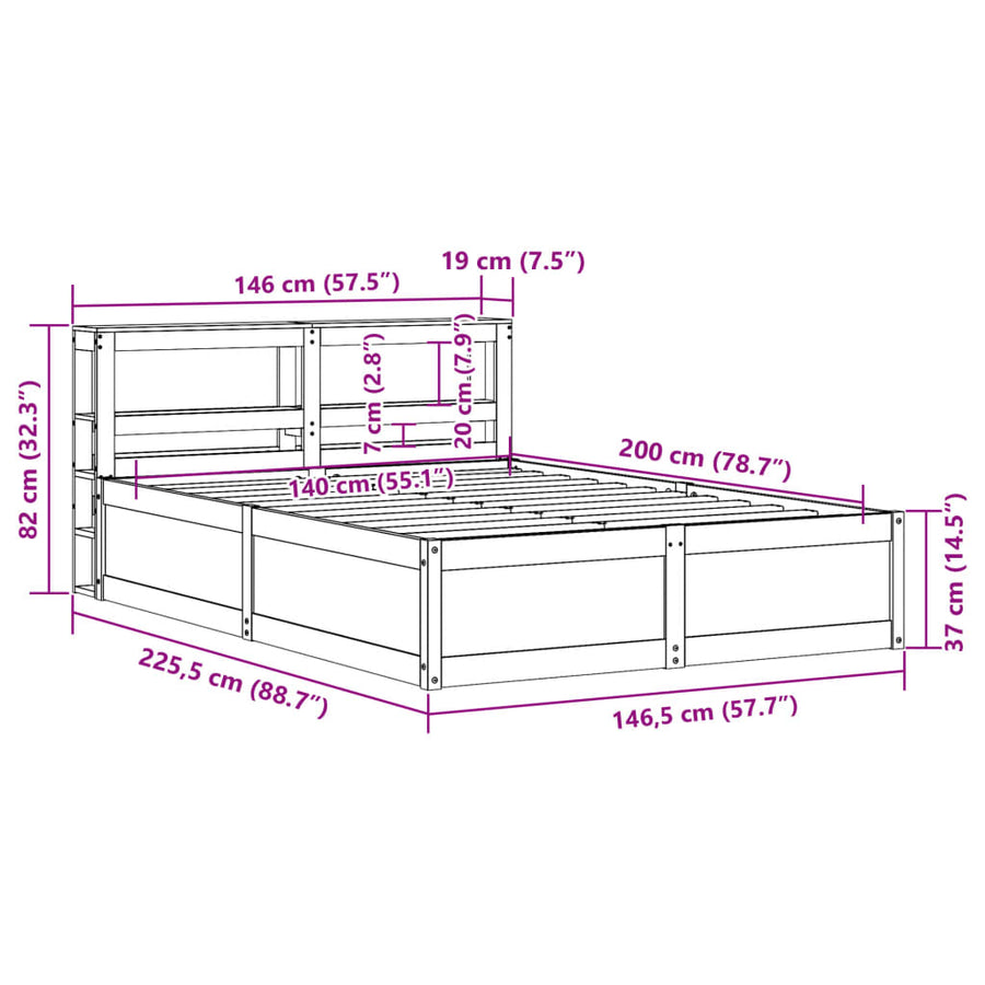 Bedframe met hoofdbord grenenhout wasbruin 140x200 cm