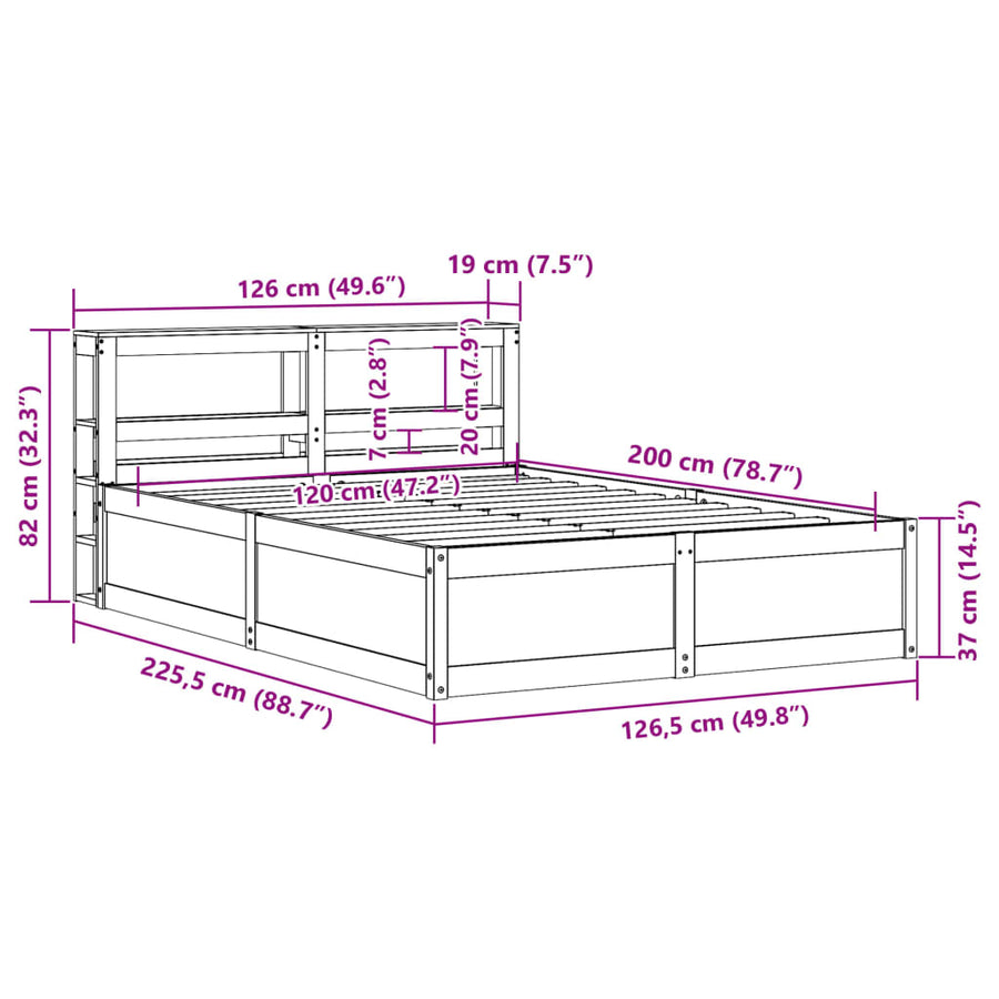 Bedframe met hoofdbord massief grenenhout wasbruin 120x200 cm