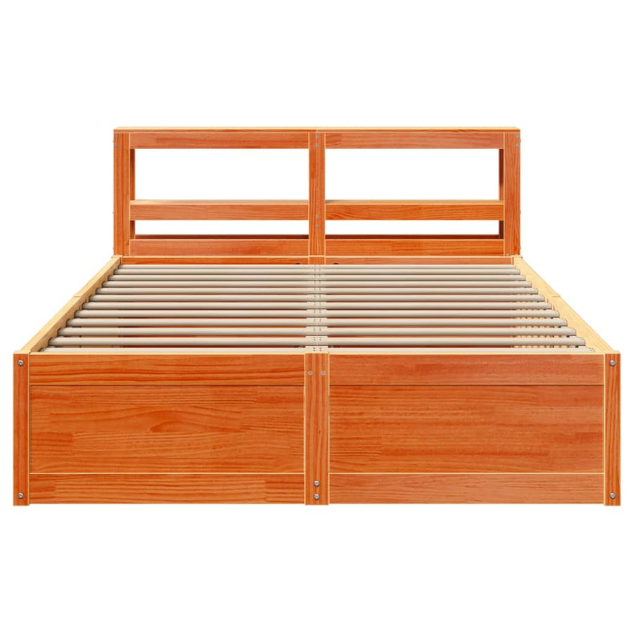Bedframe met hoofdbord massief grenenhout wasbruin 120x200 cm