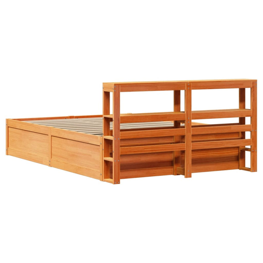 Bedframe met hoofdbord massief grenenhout wasbruin 120x200 cm