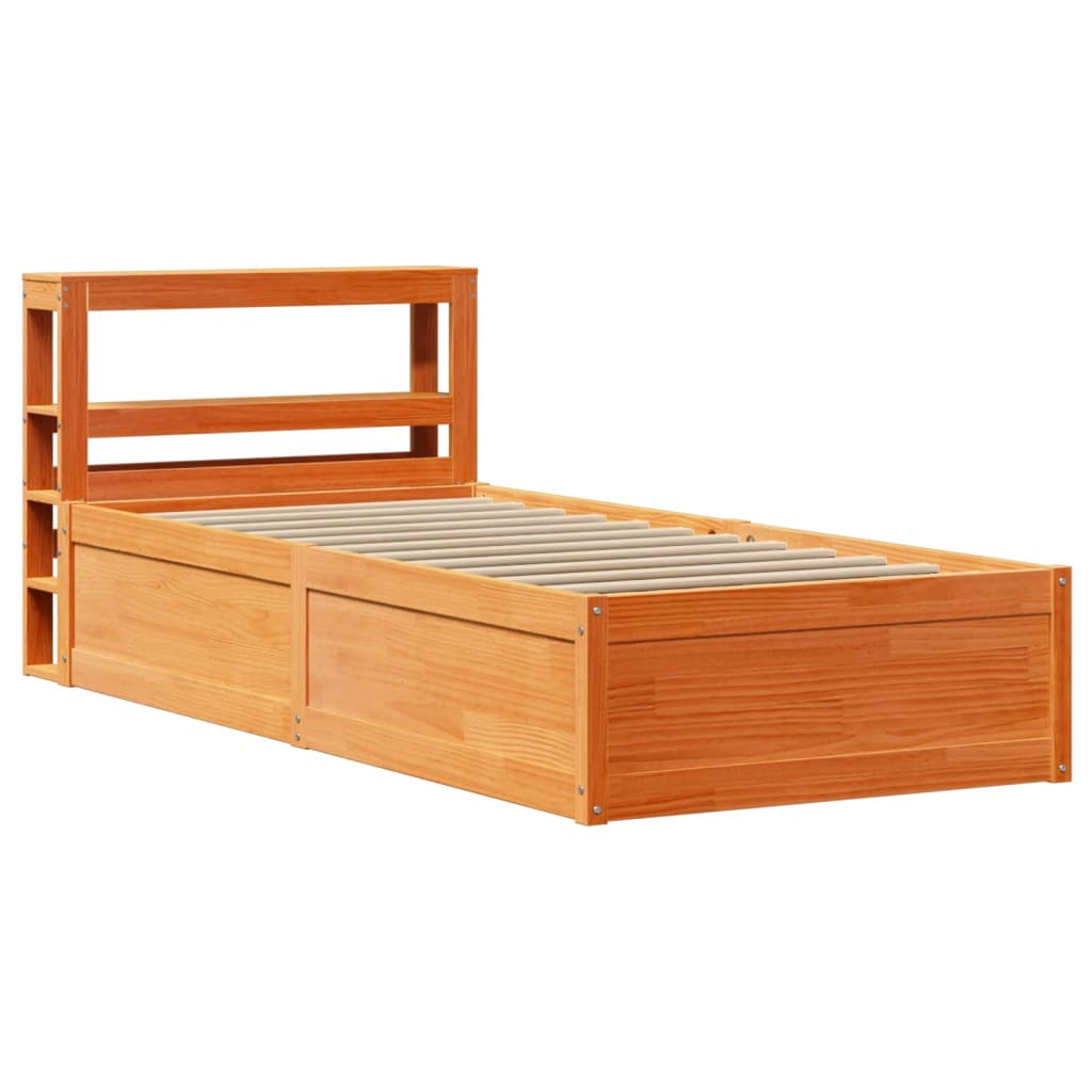 Bedframe met hoofdbord massief grenenhout wasbruin 100x200 cm