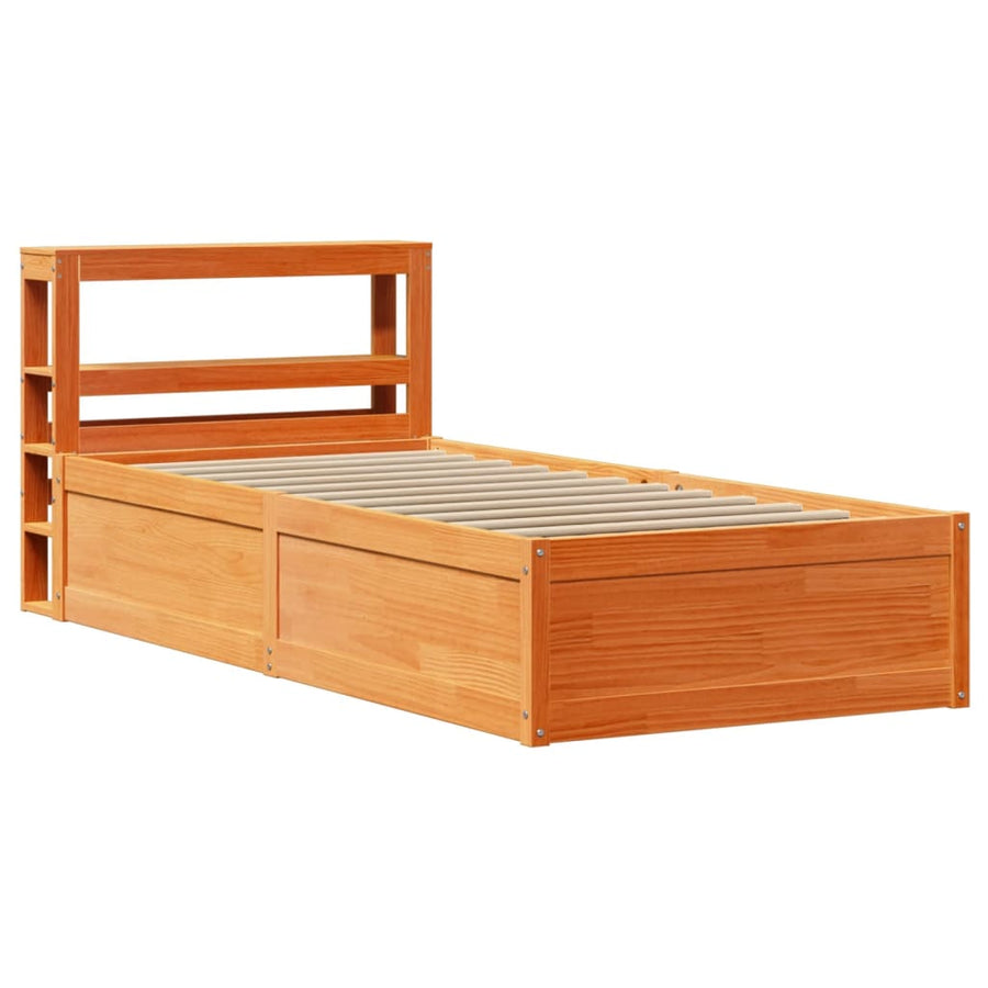 Bedframe met hoofdbord massief grenenhout wasbruin 100x200 cm