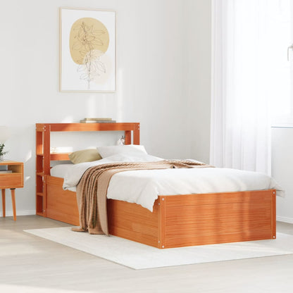 Bedframe met hoofdbord massief grenenhout wasbruin 100x200 cm