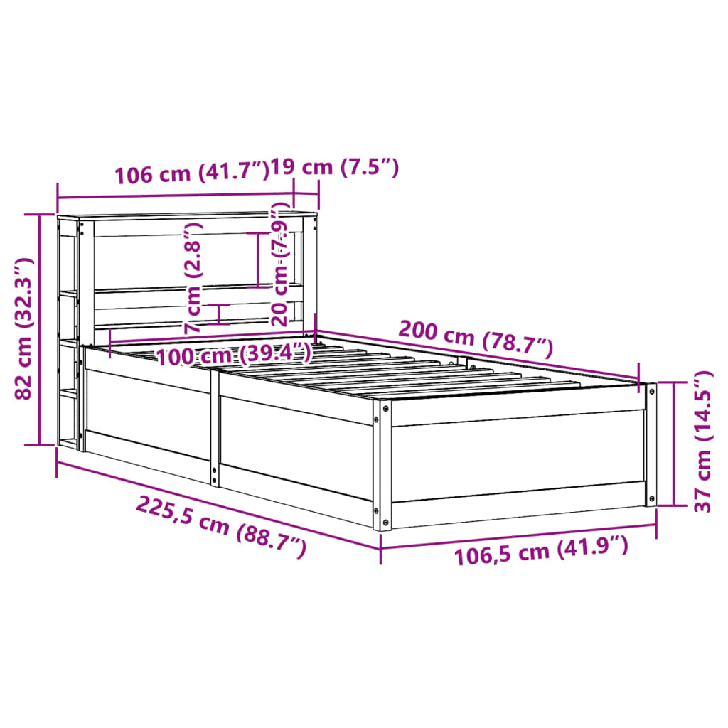 Bedframe met hoofdbord massief grenenhout wasbruin 100x200 cm