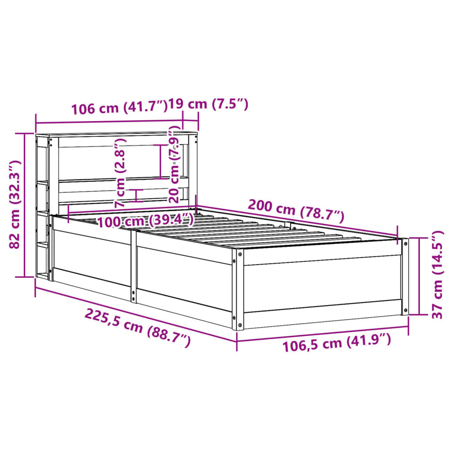 Bedframe met hoofdbord massief grenenhout wasbruin 100x200 cm