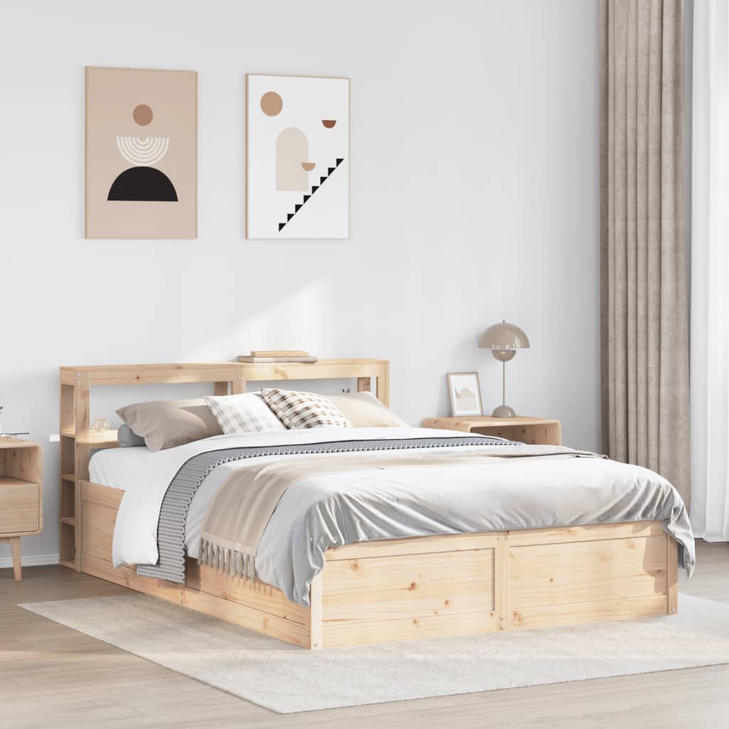 Bedframe met hoofdbord massief grenenhout 140x190 cm