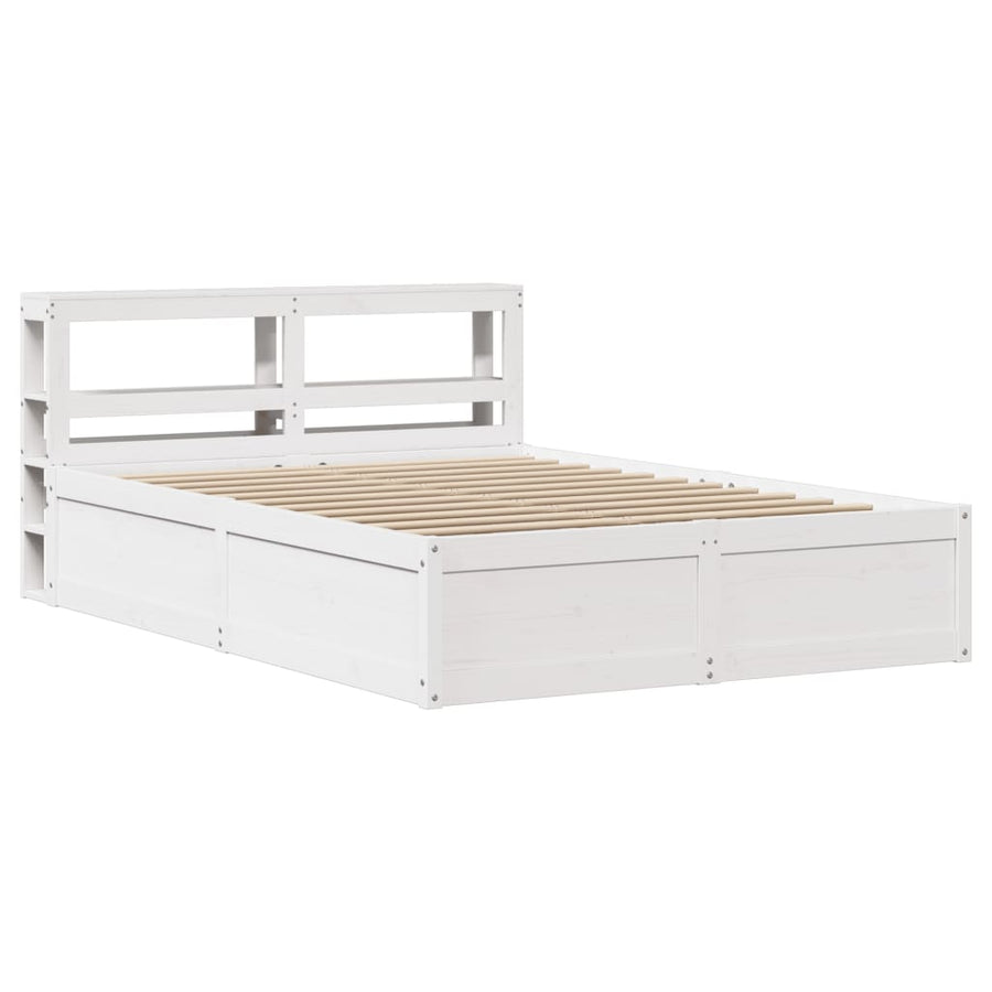 Bedframe met hoofdbord massief grenenhout wit 140x190 cm