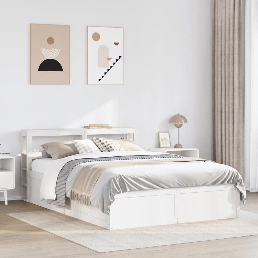 Bedframe met hoofdbord massief grenenhout wit 140x190 cm
