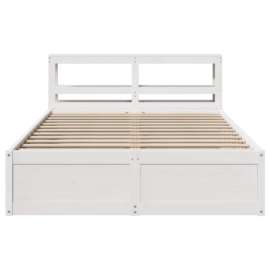 Bedframe met hoofdbord massief grenenhout wit 140x190 cm