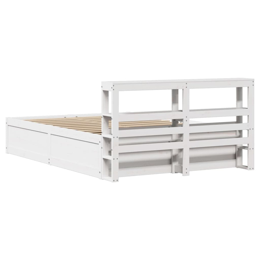 Bedframe met hoofdbord massief grenenhout wit 140x190 cm