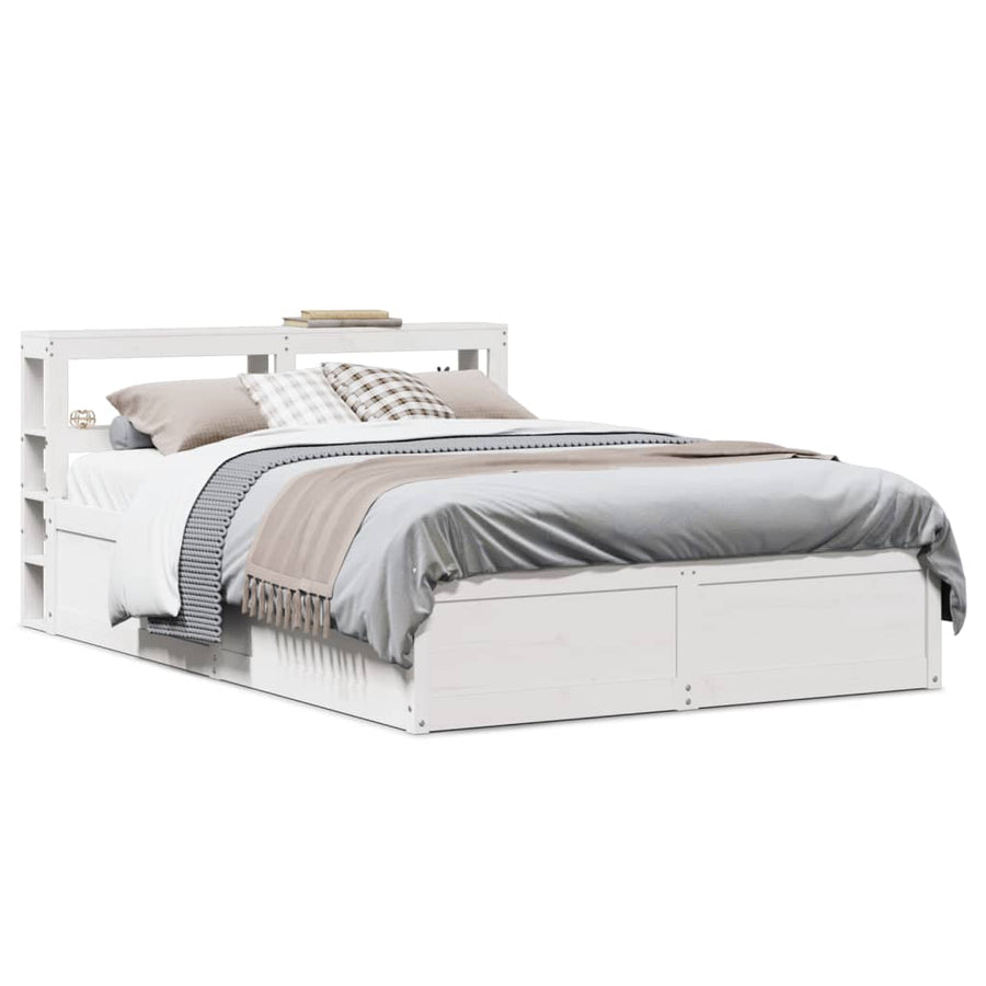 Bedframe met hoofdbord massief grenenhout wit 140x190 cm