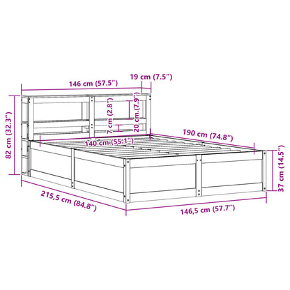 Bedframe met hoofdbord massief grenenhout wasbruin 140x190 cm
