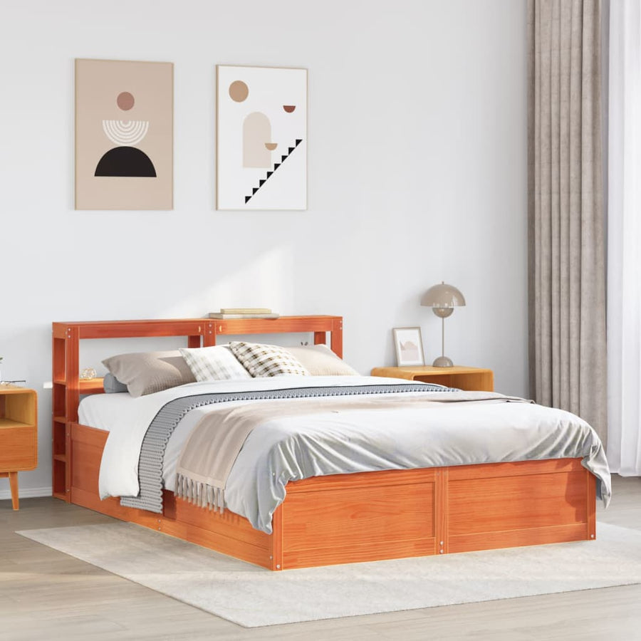 Bedframe met hoofdbord massief grenenhout wasbruin 135x190 cm