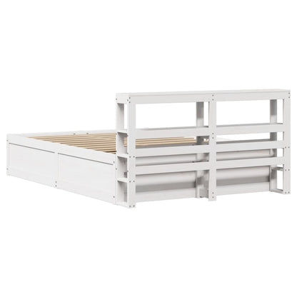 Bedframe met hoofdbord massief grenenhout wit 120x190 cm