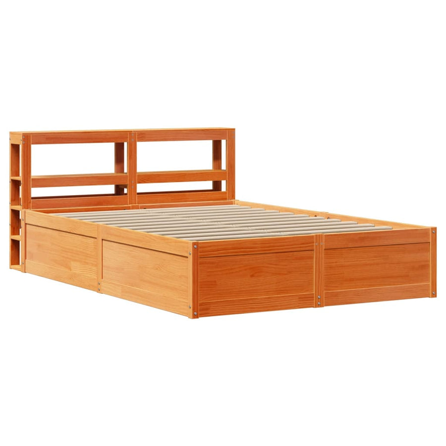 Bedframe met hoofdbord massief grenenhout wasbruin 120x190 cm