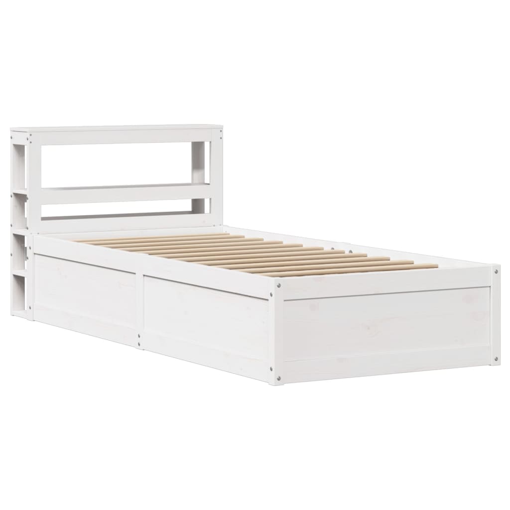 Bedframe met hoofdbord massief grenenhout wit 75x190 cm