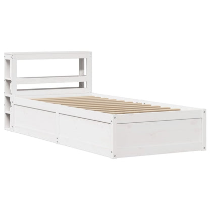 Bedframe met hoofdbord massief grenenhout wit 75x190 cm