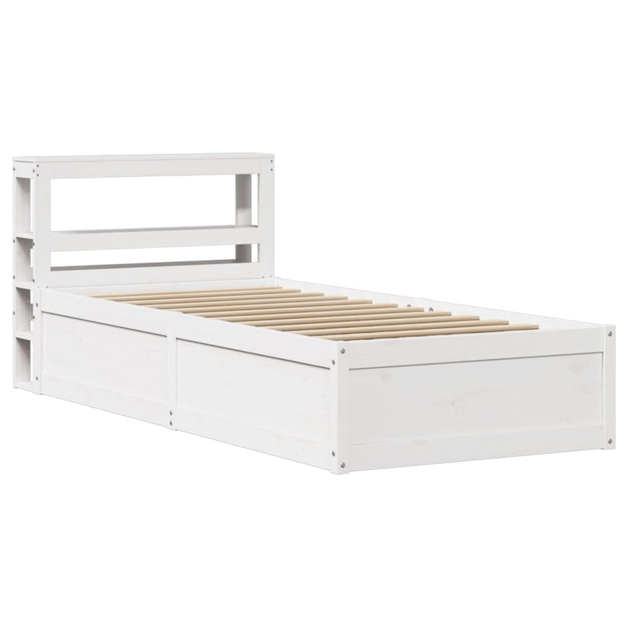 Bedframe met hoofdbord massief grenenhout wit 75x190 cm
