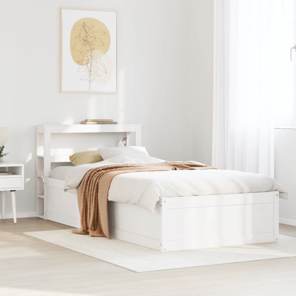 Bedframe met hoofdbord massief grenenhout wit 75x190 cm