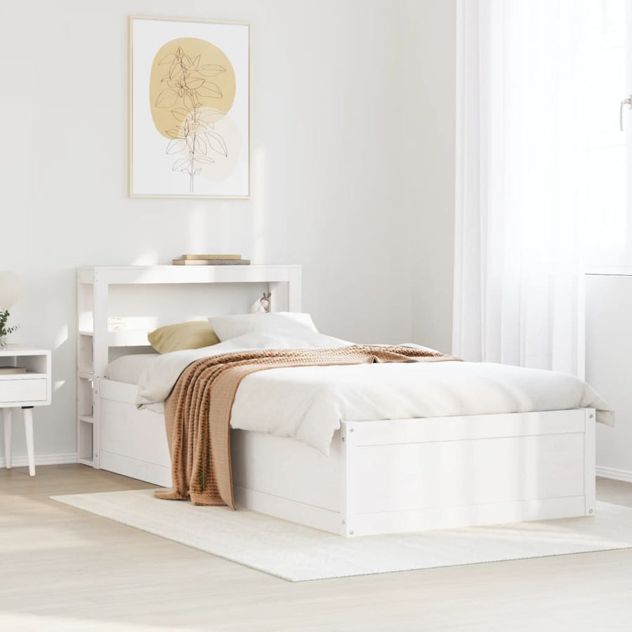 Bedframe met hoofdbord massief grenenhout wit 75x190 cm