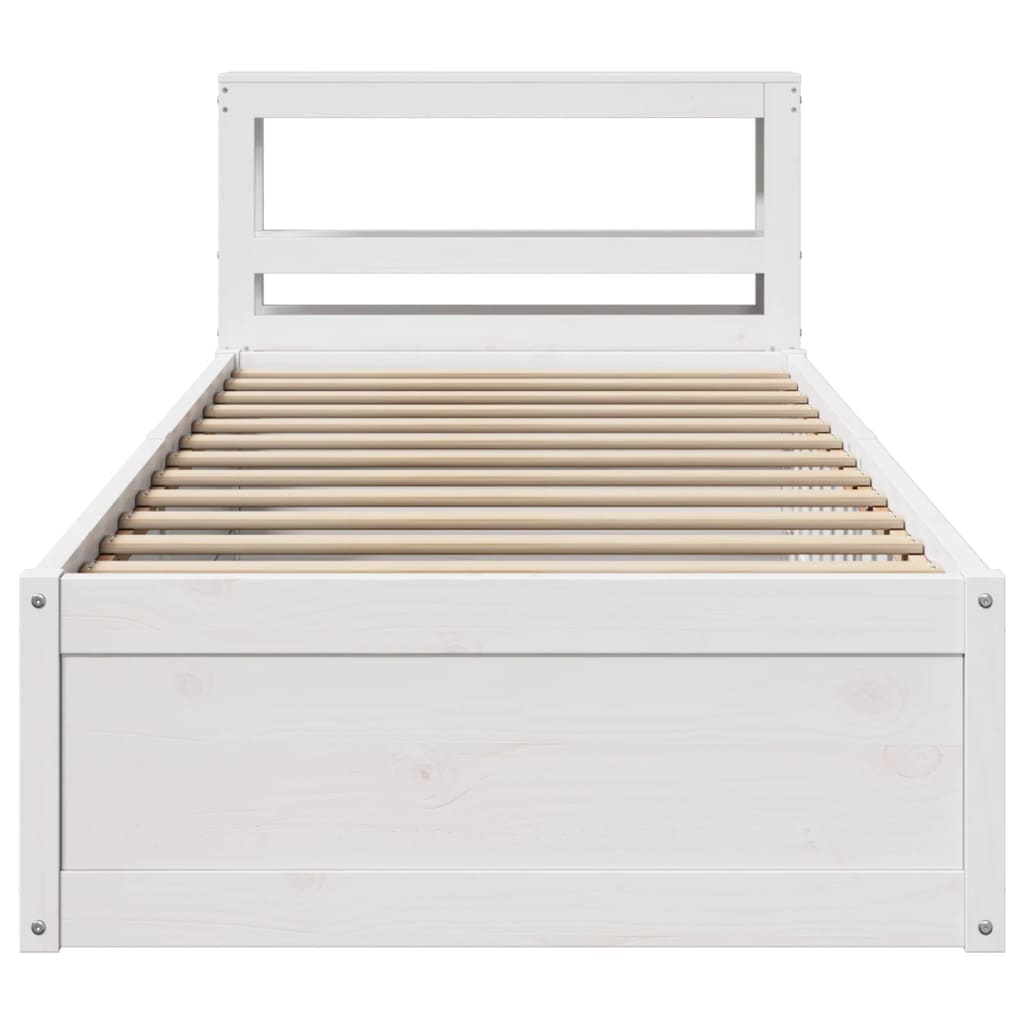 Bedframe met hoofdbord massief grenenhout wit 75x190 cm