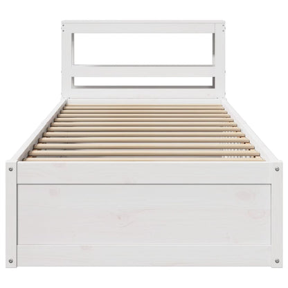 Bedframe met hoofdbord massief grenenhout wit 75x190 cm