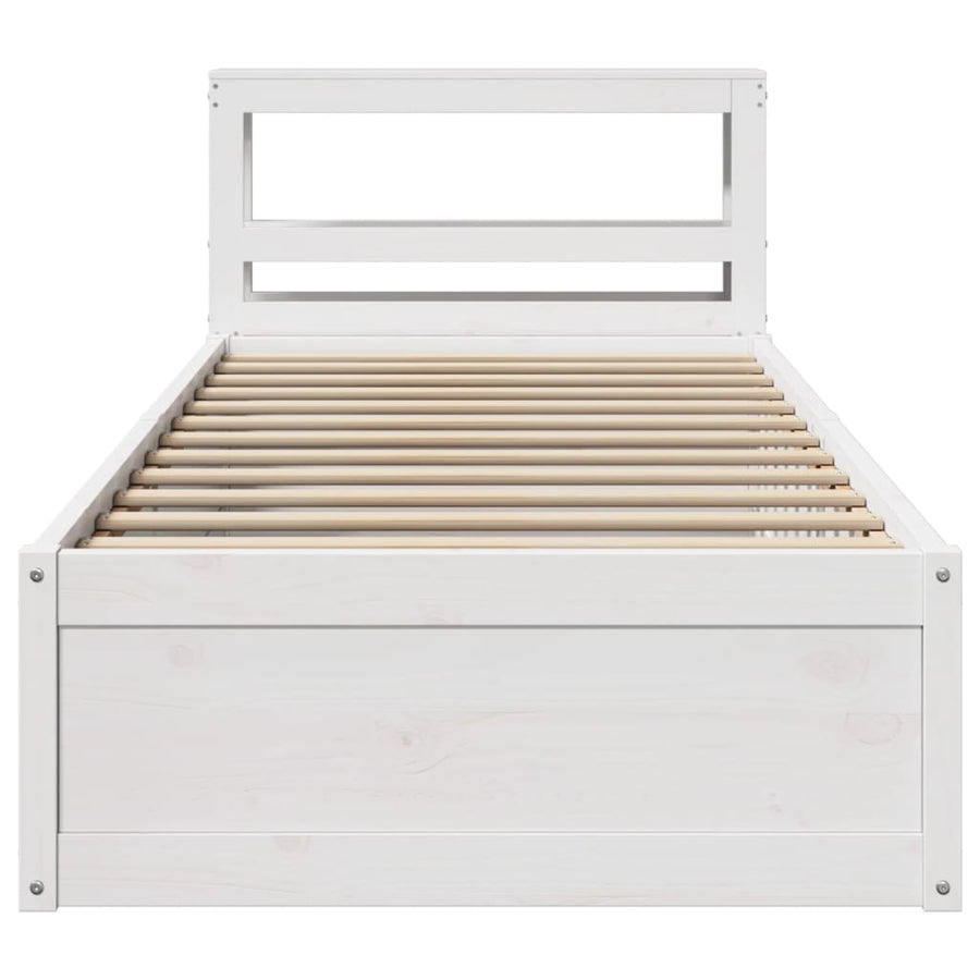 Bedframe met hoofdbord massief grenenhout wit 75x190 cm