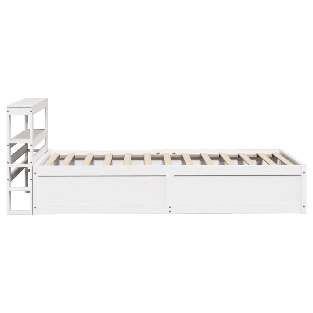 Bedframe met hoofdbord massief grenenhout wit 75x190 cm