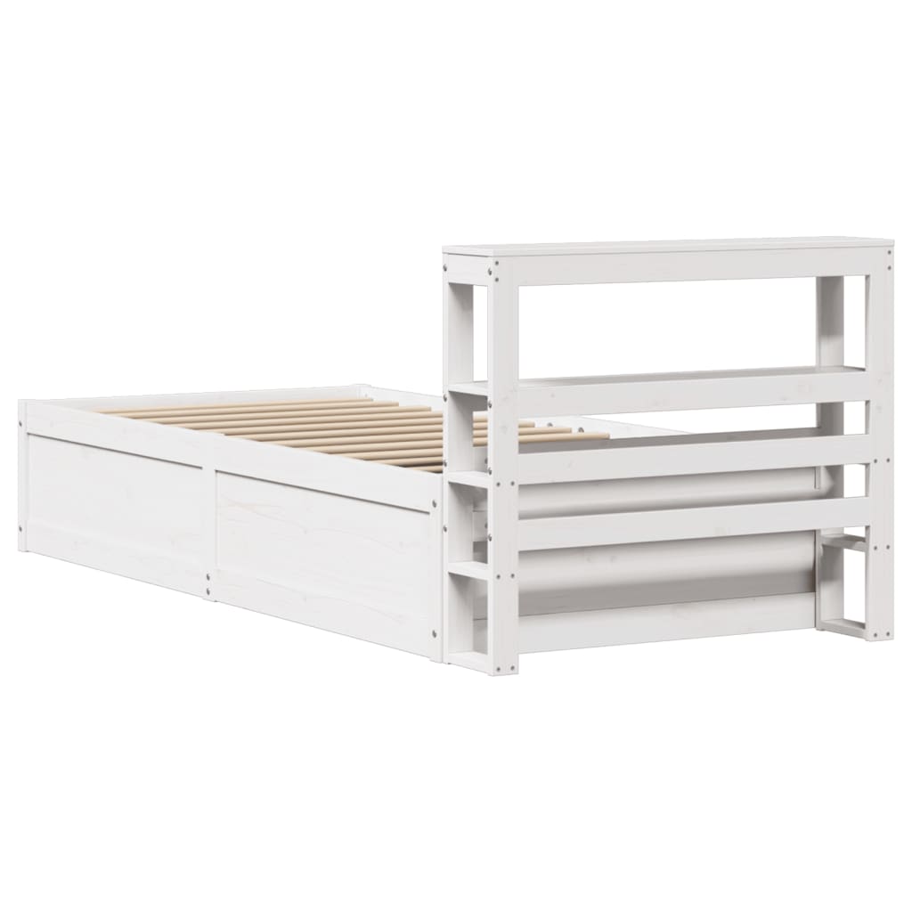 Bedframe met hoofdbord massief grenenhout wit 75x190 cm