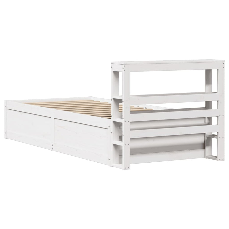 Bedframe met hoofdbord massief grenenhout wit 75x190 cm