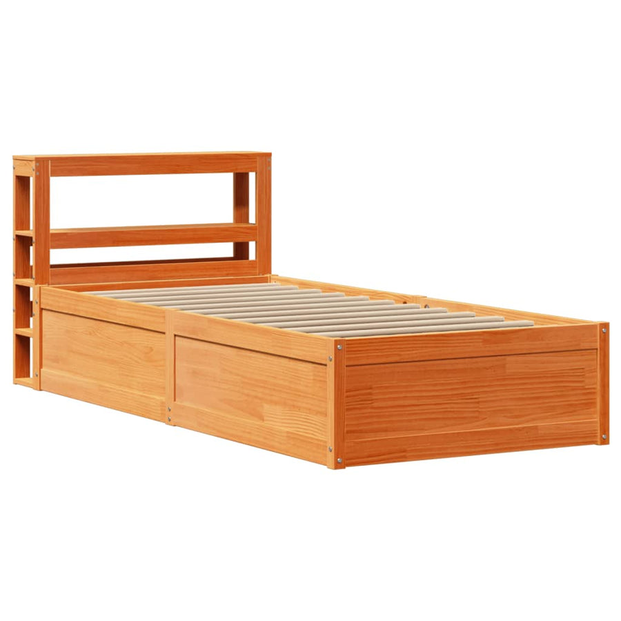 Bedframe met hoofdbord massief grenenhout wasbruin 75x190 cm