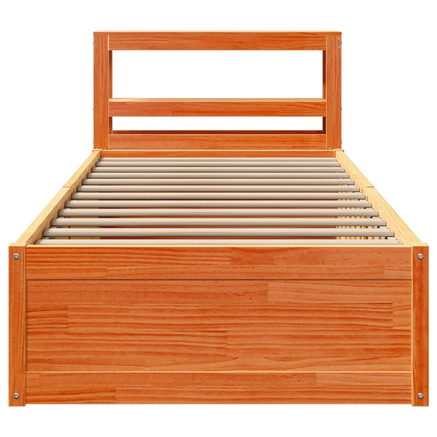 Bedframe met hoofdbord massief grenenhout wasbruin 75x190 cm