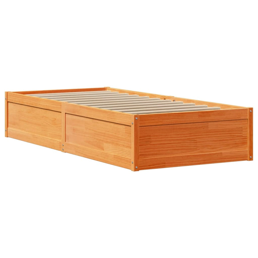 Bedframe met hoofdbord massief grenenhout wasbruin 75x190 cm
