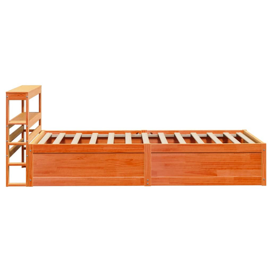 Bedframe met hoofdbord massief grenenhout wasbruin 75x190 cm