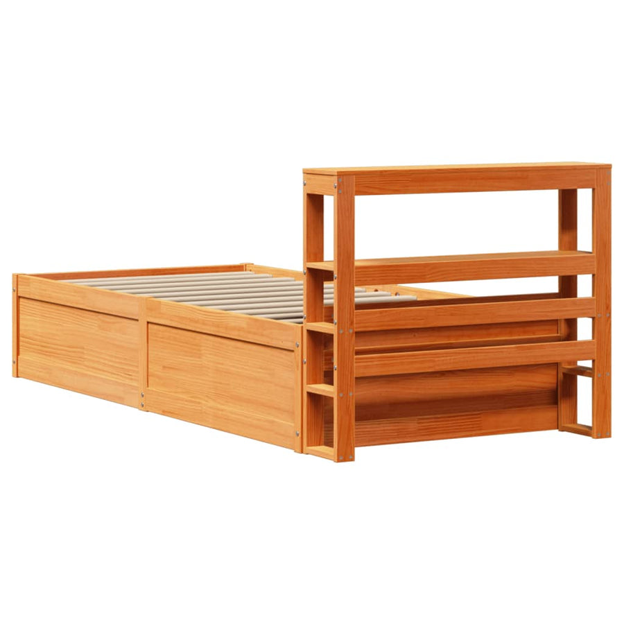 Bedframe met hoofdbord massief grenenhout wasbruin 75x190 cm
