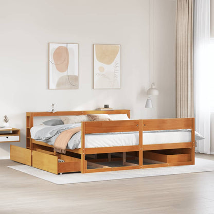 Bedframe zonder matras massief grenenhout wasbruin 200x200 cm