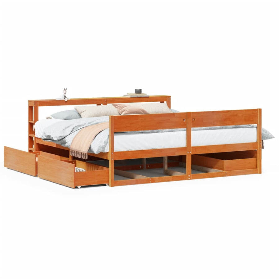 Bedframe zonder matras massief grenenhout wasbruin 180x200 cm