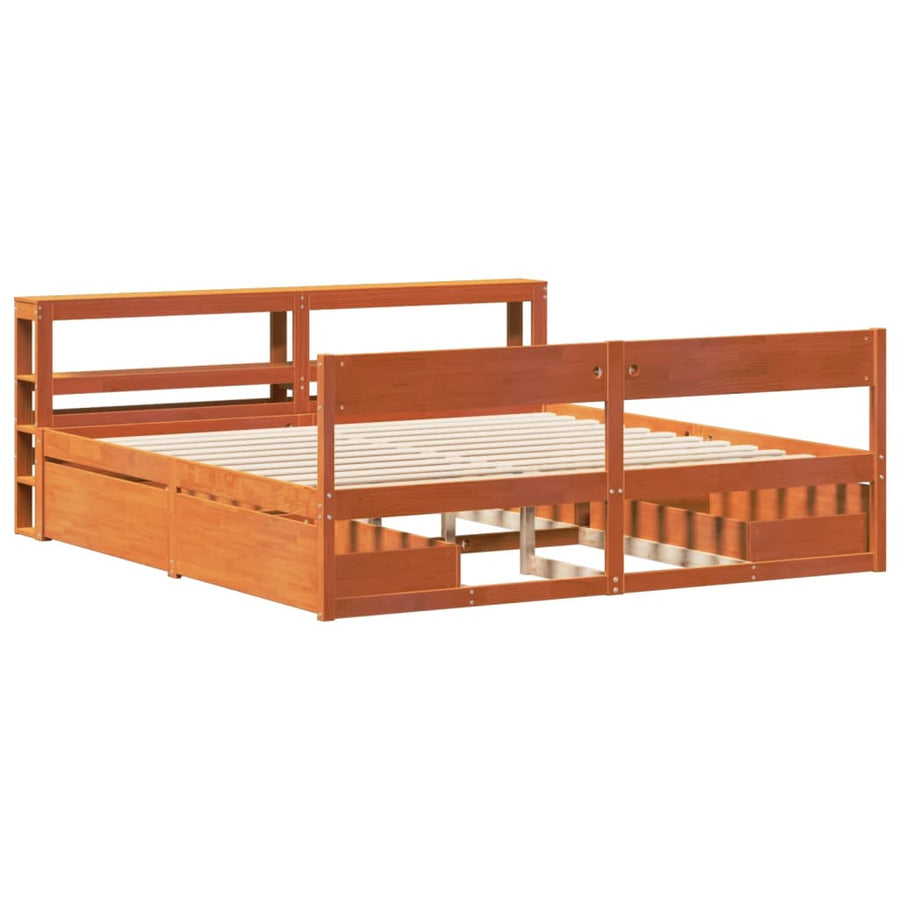 Bedframe zonder matras massief grenenhout wasbruin 180x200 cm