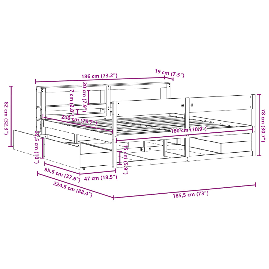 Bedframe zonder matras massief grenenhout wasbruin 180x200 cm