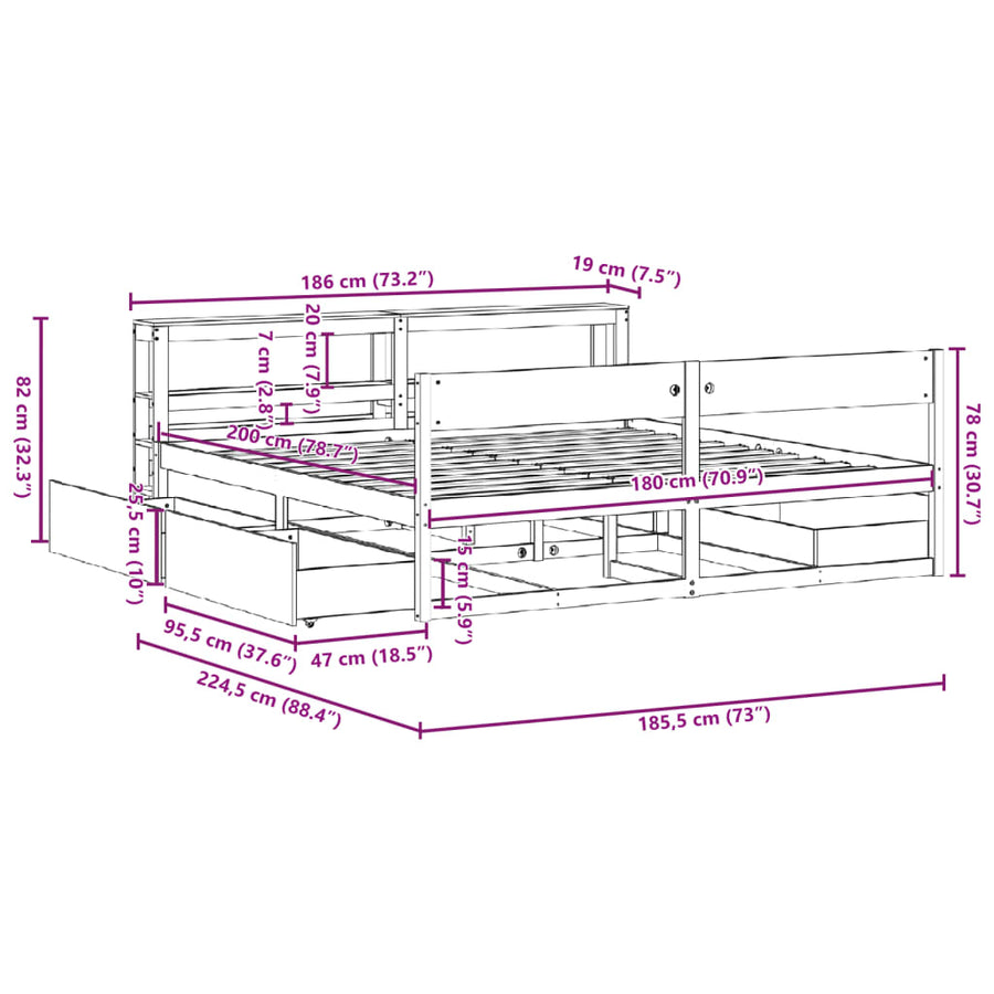 Bedframe zonder matras massief grenenhout wasbruin 180x200 cm