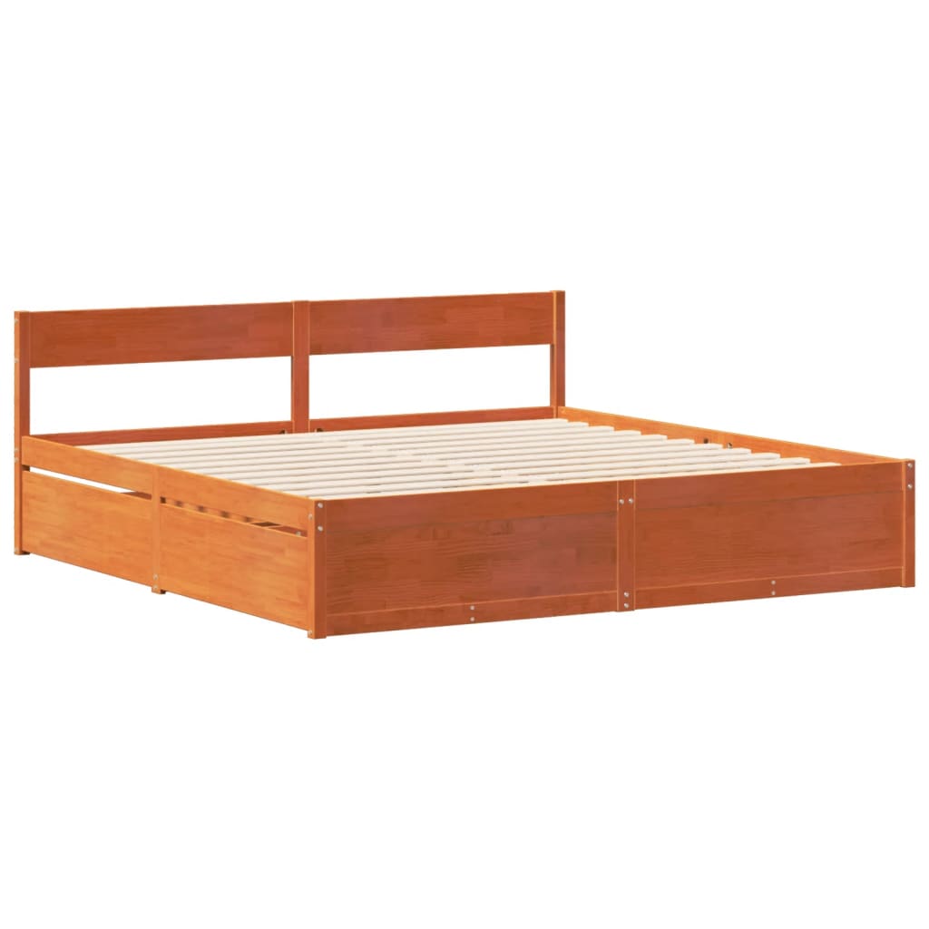 Bedframe zonder matras massief grenenhout wasbruin 180x200 cm