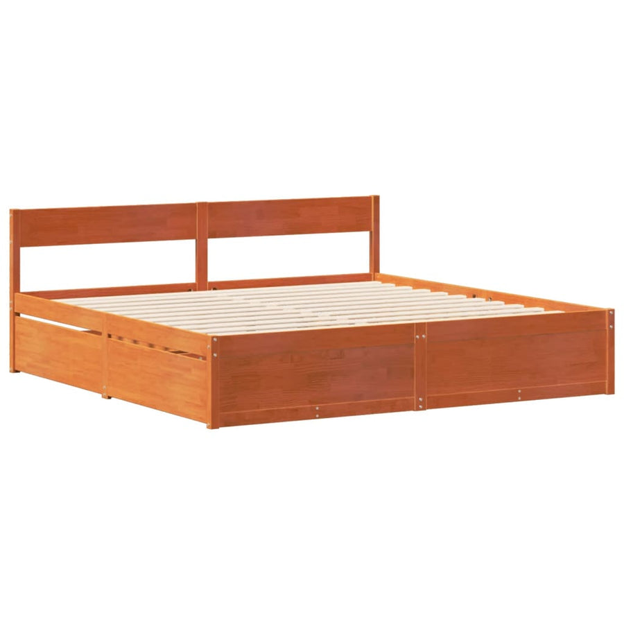 Bedframe zonder matras massief grenenhout wasbruin 180x200 cm