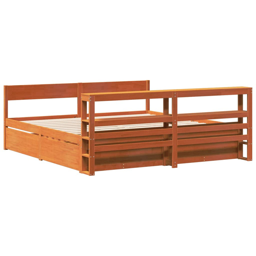 Bedframe zonder matras massief grenenhout wasbruin 180x200 cm