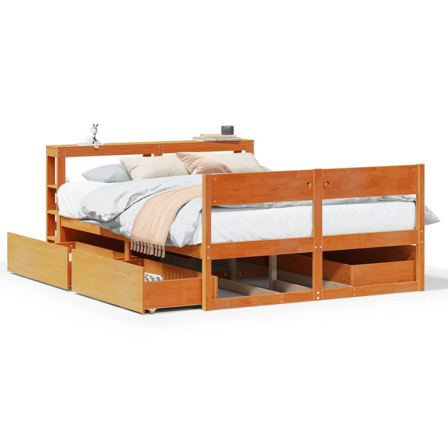 Bedframe zonder matras massief grenenhout wasbruin 160x200 cm