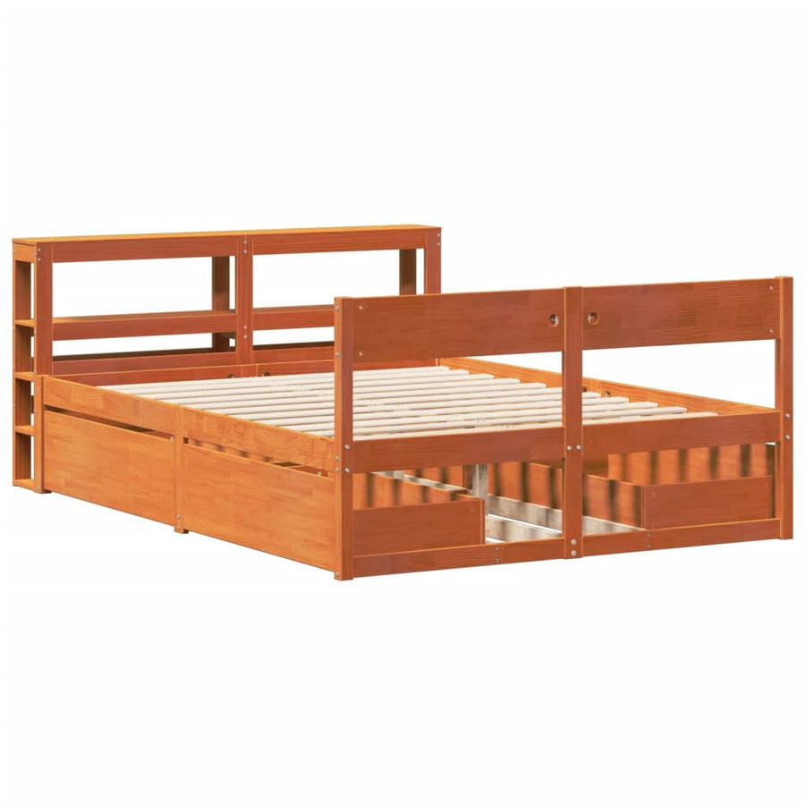 Bedframe zonder matras massief grenenhout wasbruin 160x200 cm