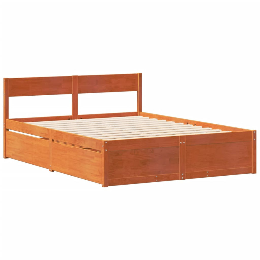 Bedframe zonder matras massief grenenhout wasbruin 160x200 cm