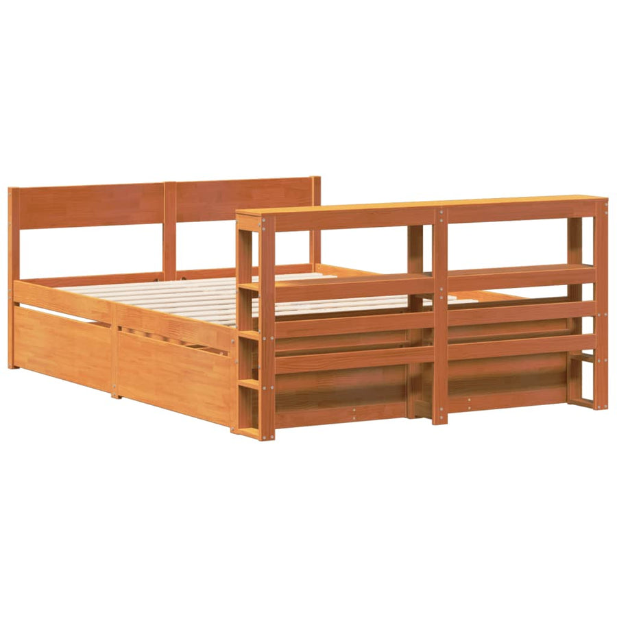 Bedframe zonder matras massief grenenhout wasbruin 160x200 cm