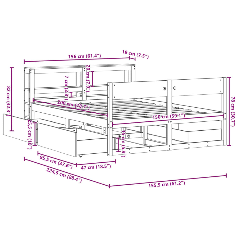 Bedframe zonder matras massief grenenhout wasbruin 150x200 cm