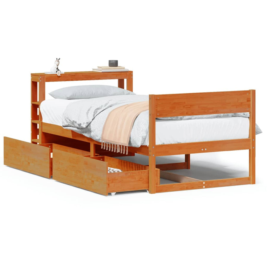 Bedframe zonder matras massief grenenhout wasbruin 100x200 cm