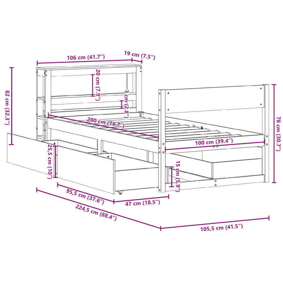 Bedframe zonder matras massief grenenhout wasbruin 100x200 cm